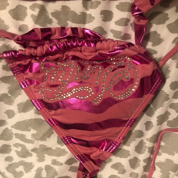REPOSTING - Affliction Sinful Pink Zebra Striped Bikini - Picture 2 of 7